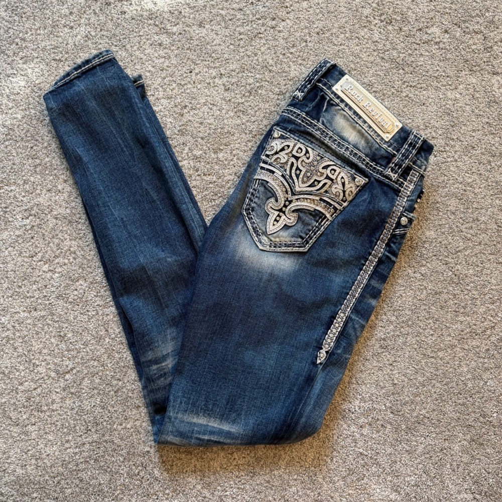 Rock Revival Nuri Easy Skinny Jeans Dark Wash Rhinestone Embellished Size 26